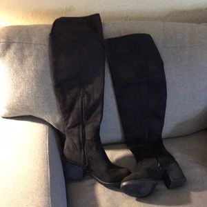 black suede thigh high boots